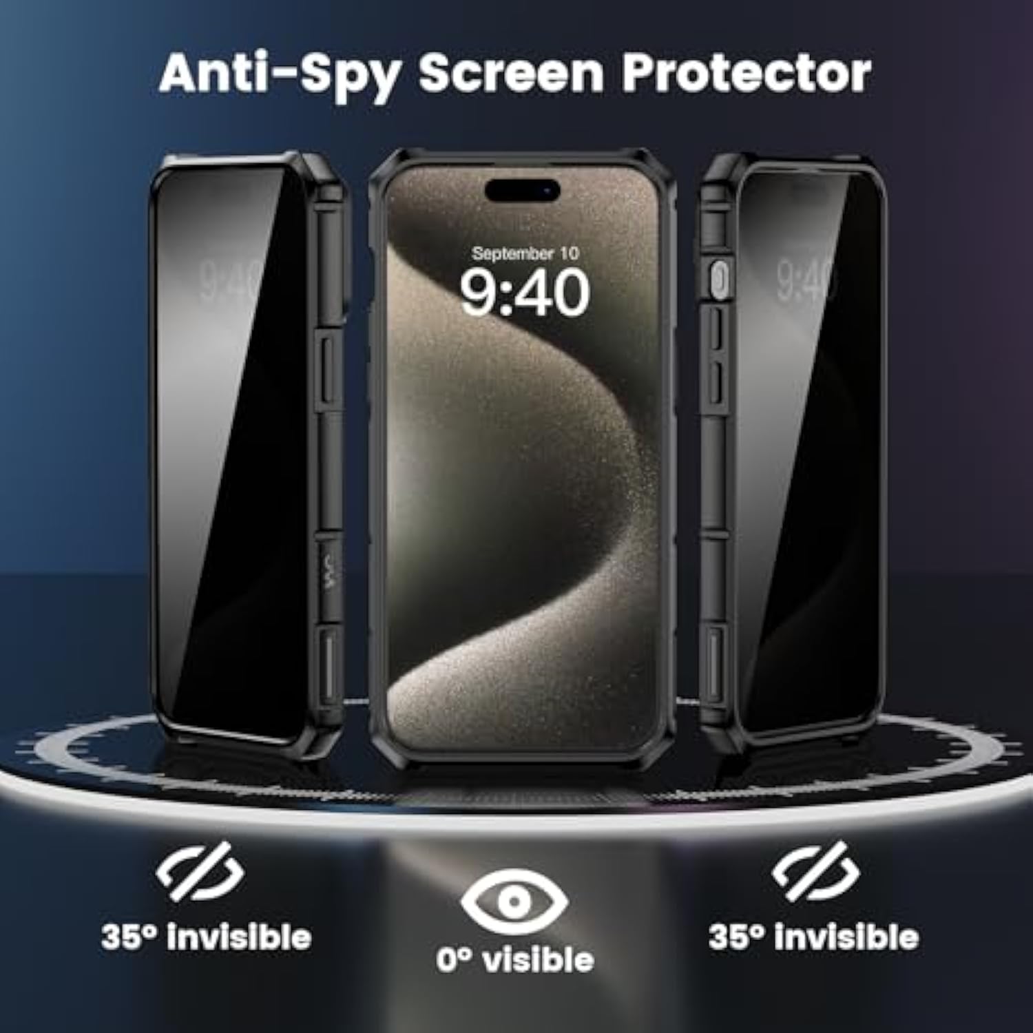 For Iphone 15 Pro Max Privacy Case With [Anti-Peep Screen Protector] Phone Case Built-In Slide Camera Cover & Magnetic Ring Kickstand, Heavy Duty Drop Protection For 15 Pro Max Iphone Case-Black