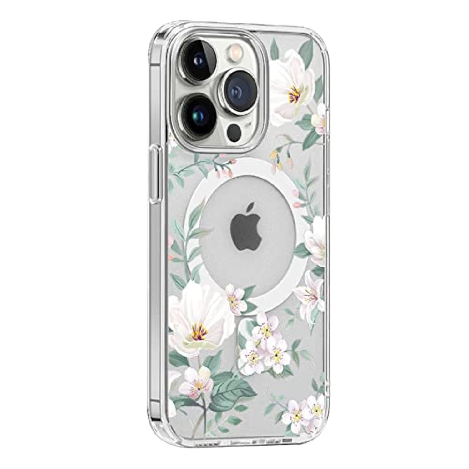 Clear Magnetic Case For Iphone 12/12 Pro Phone Case [Compatible With Magsafe Charger] Gardenia Floral Print Pattern Slim Anti-Scratch Cover For Women Girl