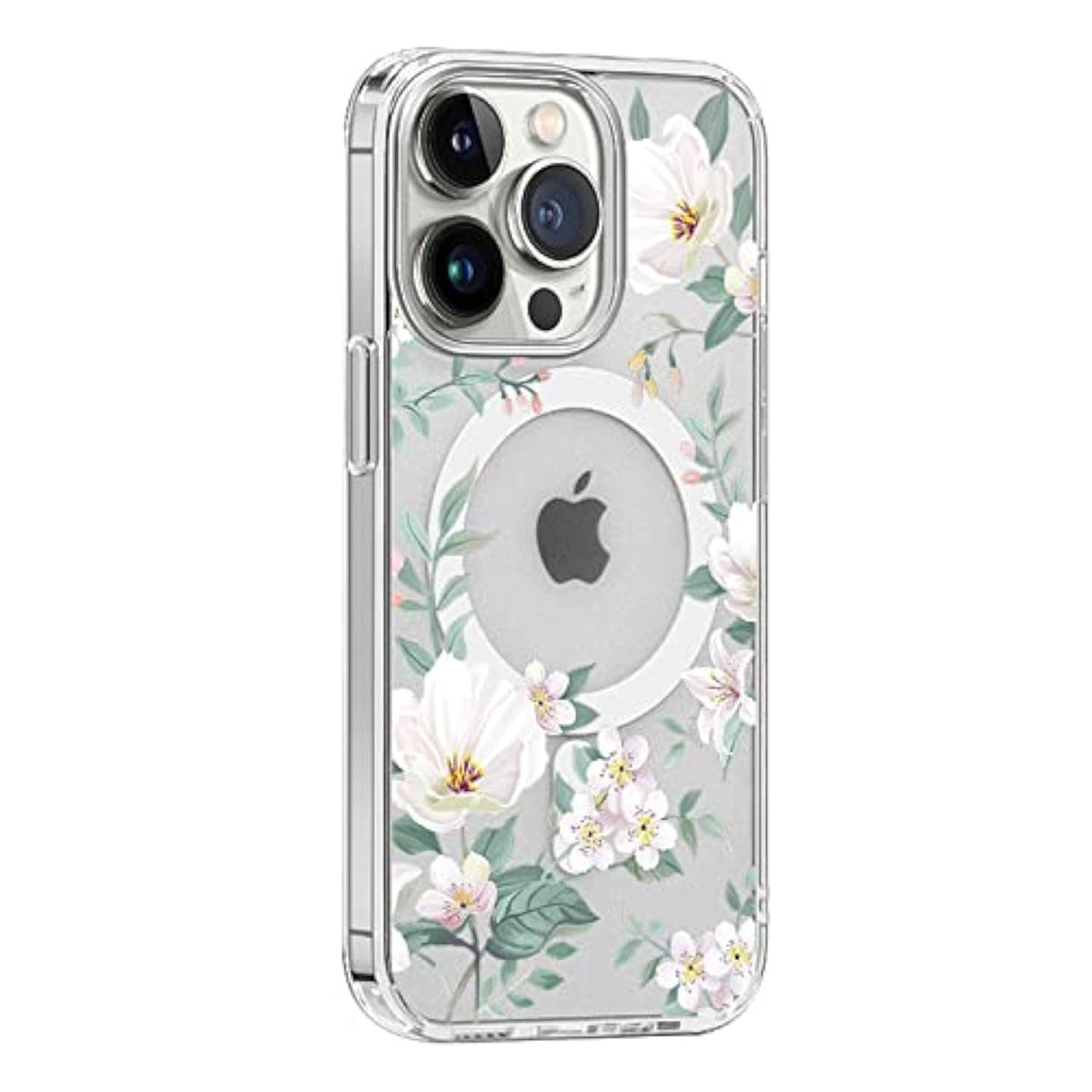 Clear Magnetic Case For Iphone 12/12 Pro Phone Case [Compatible With Magsafe Charger] Gardenia Floral Print Pattern Slim Anti-Scratch Cover For Women Girl