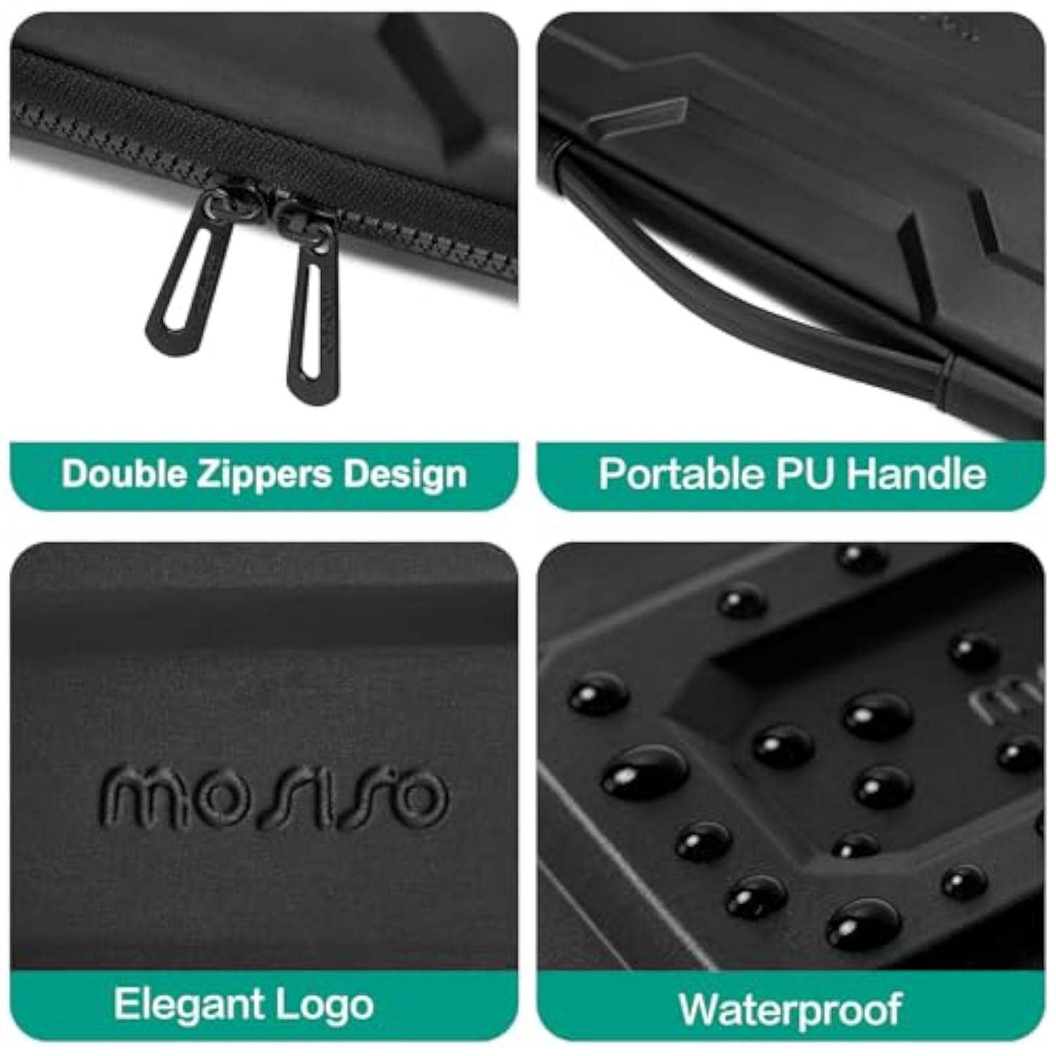 MOSISO 15-16 inch Laptop Hard Case, 15.6 inch Waterproof Shockproof Computer Bag Compatible with MacBook HP Dell, Mechanical Geometric EVA Carrying Sleeve Laptop Case Hard Shell with Handle, Black