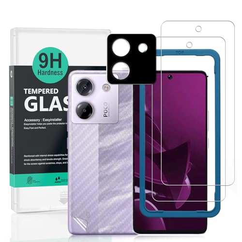 Screen Protector For Xiaomi Poco M7 Pro 5G 6.67"(2 Pack),9H Hardness Tempered Glass,With 1Pc Camera Lens Protector,1Pc Back Carbon Fiber Film,Easy to