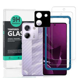 Screen Protector For Xiaomi Poco M7 Pro 5G 6.67"(2 Pack),9H Hardness Tempered Glass,With 1Pc Camera Lens Protector,1Pc Back Carbon Fiber Film,Easy to