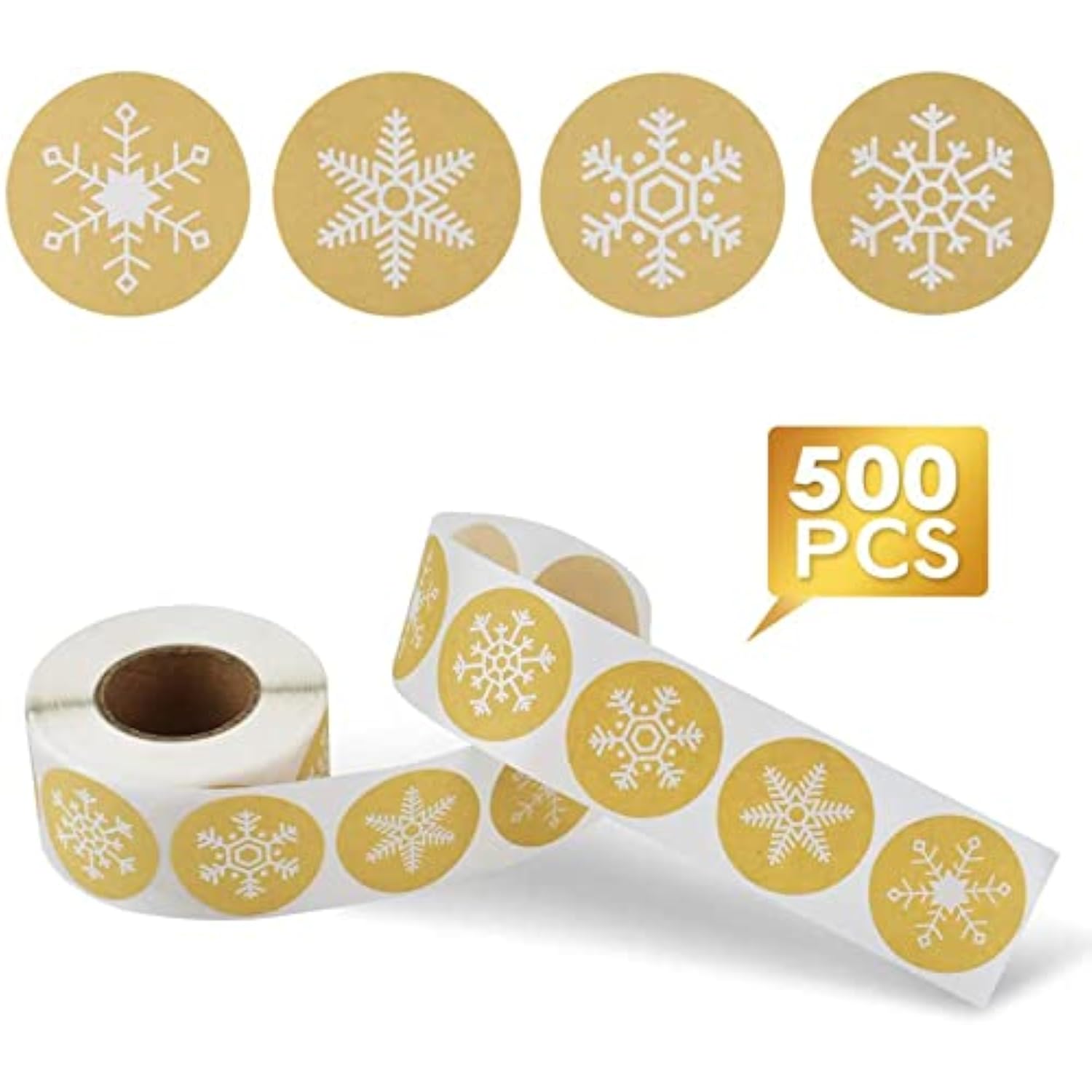 Snowflakes Christmas Stickers, Holiday Envelope Stickers Family Classroom New Year Decor Presents 500Pcs Per Roll With 4 Different Designs