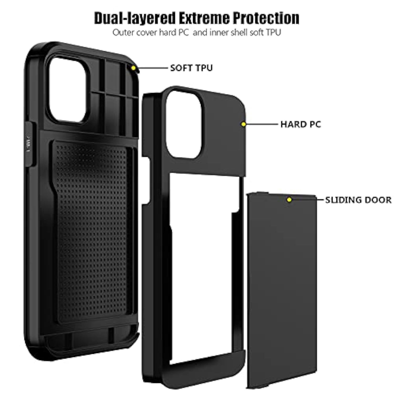 For 12/12 Pro Case With Card Holder Heavy Duty Protective Dual Layer Shockproof Hidden Card Slot Slim Wallet Cover For 12/12 Pro For Men&Women(Black)