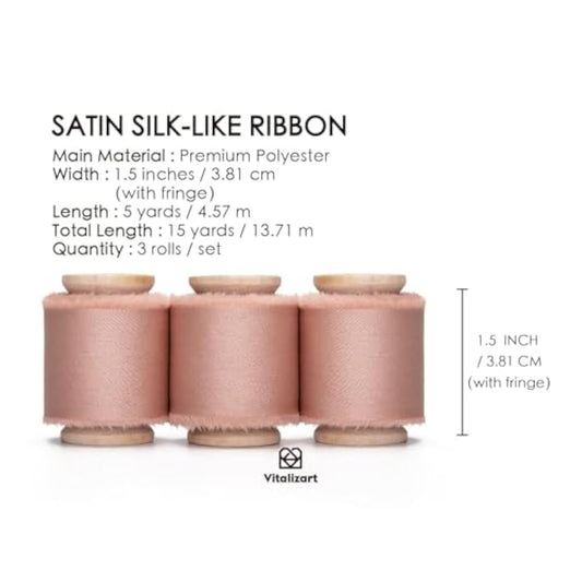 Rose Gold Satin Ribbon 1.5" X 15Yd With Wooden Spool Handmade Frayed E