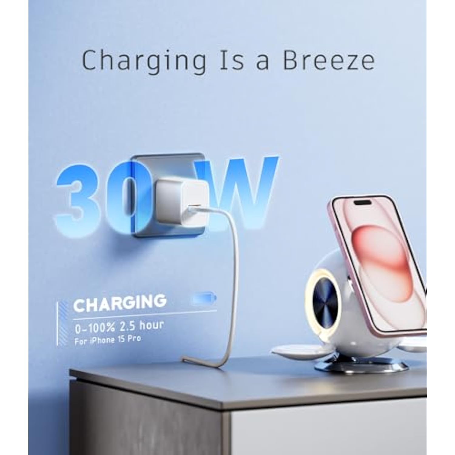 Venus 3 In 1 Mag-Safe Charger Stand, Magnetic Wireless Charging Station Apple Magsafe Charger (30W) Compatible For Iphone 12-16 Pro Max, Apple Watch Series, Airpods For Men