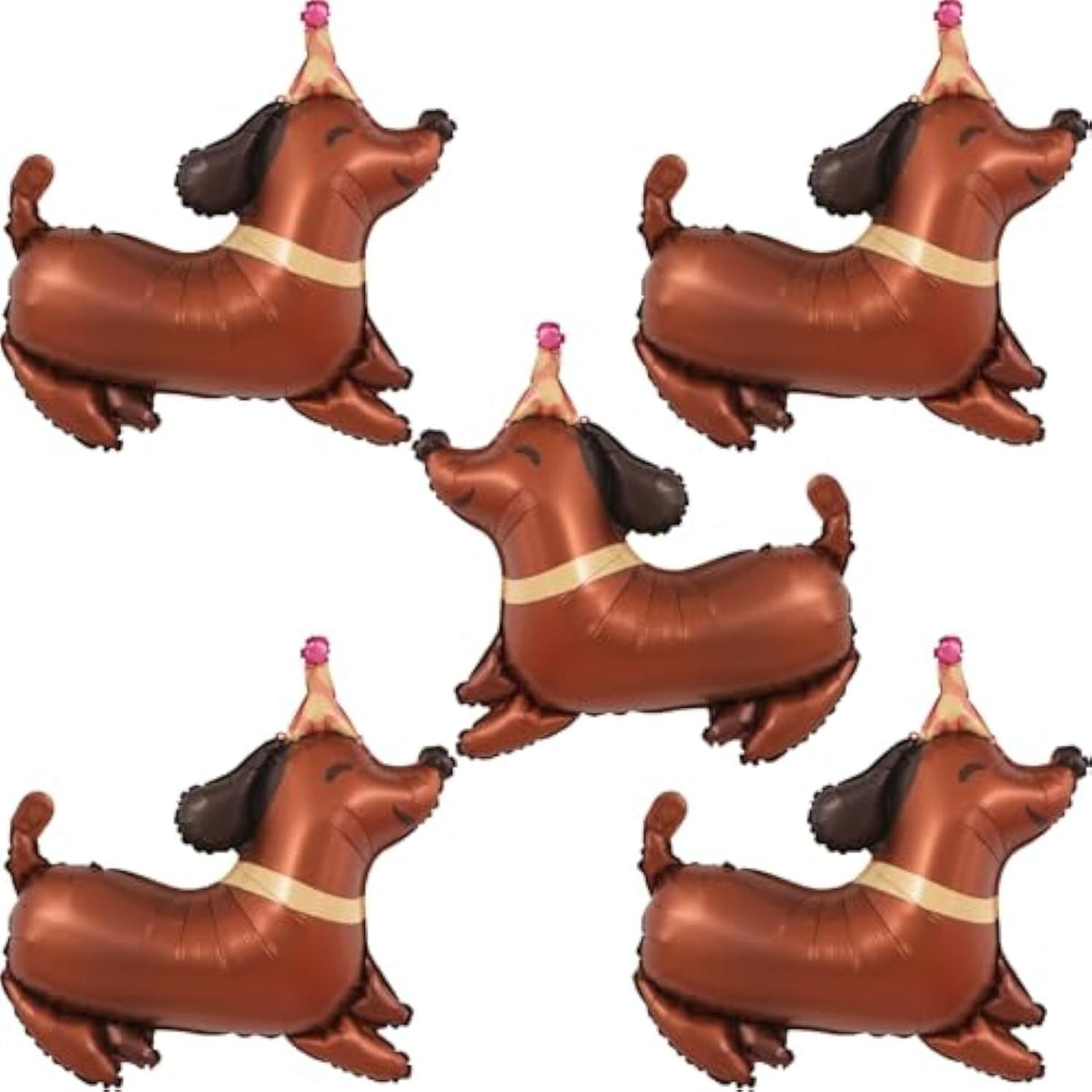 5 Pcs Dog Birthday Balloons Dachshund Shaped Puppy Foil Mylar Pet Party Decorations