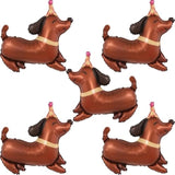5 Pcs Dog Birthday Balloons Dachshund Shaped Puppy Foil Mylar Pet Party Decorations