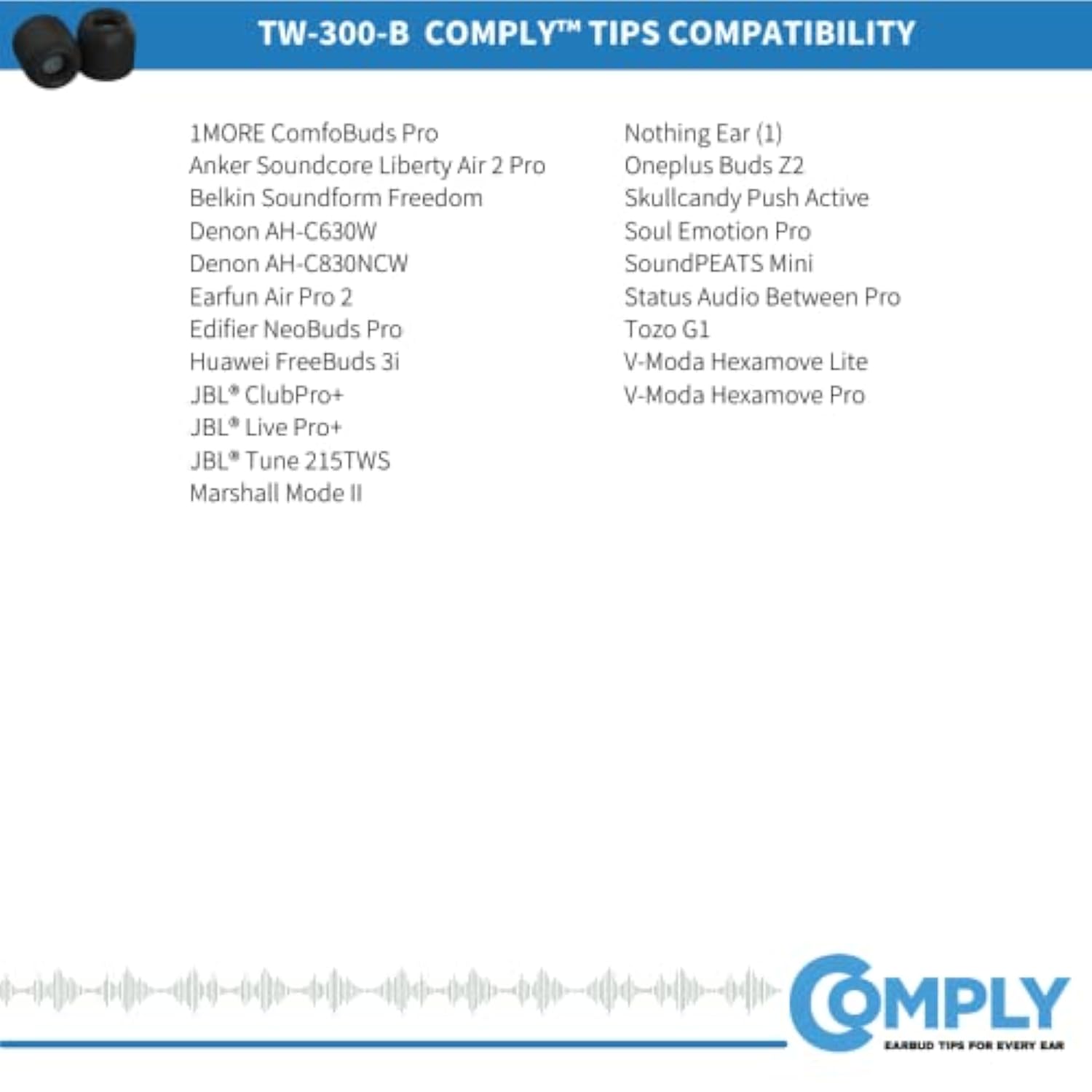 Tw-300-B | Memory Foam Replacement Earbud Tips For Beats Studio Buds Plus +, Earfun, Soundcore & More | Ultimate Comfort, Secure Fit, Superior Noise Isolation | Black, Small (3 Pairs)