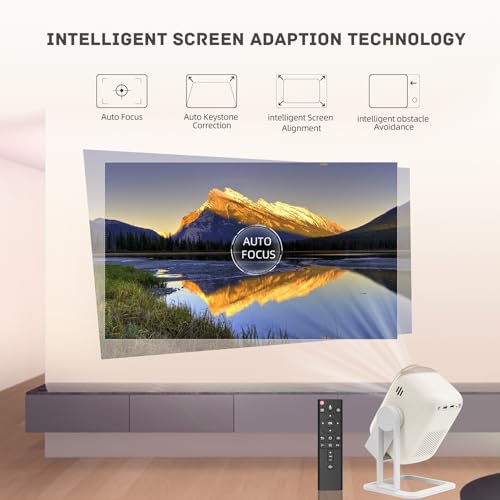 Kp1 Portable Movie Projector,Smart Projector With Wifi 6 And Bt5.2, 450 Ansi Support 4K Native 1080P, Auto Focus& Auto Keystone ,360°Adjustable Stand,Compatible With Ios/Android/Hdmi