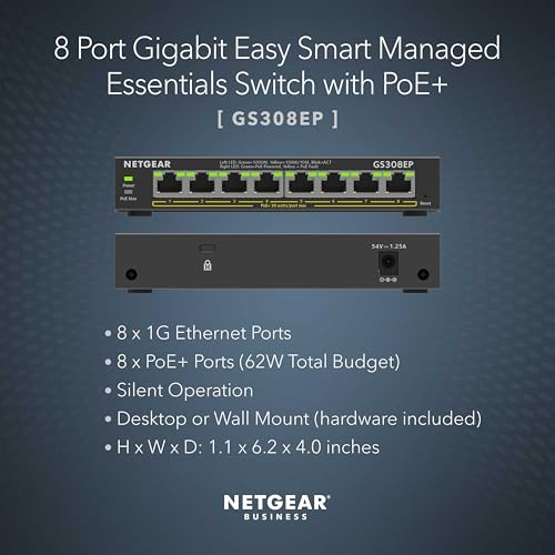 8 Port Poe Gigabit Ethernet Easy Smart Managed Essentials Switch (Gs308Ep) - With 8 X Poe+ @ 62W, Desktop Or Wall Mount