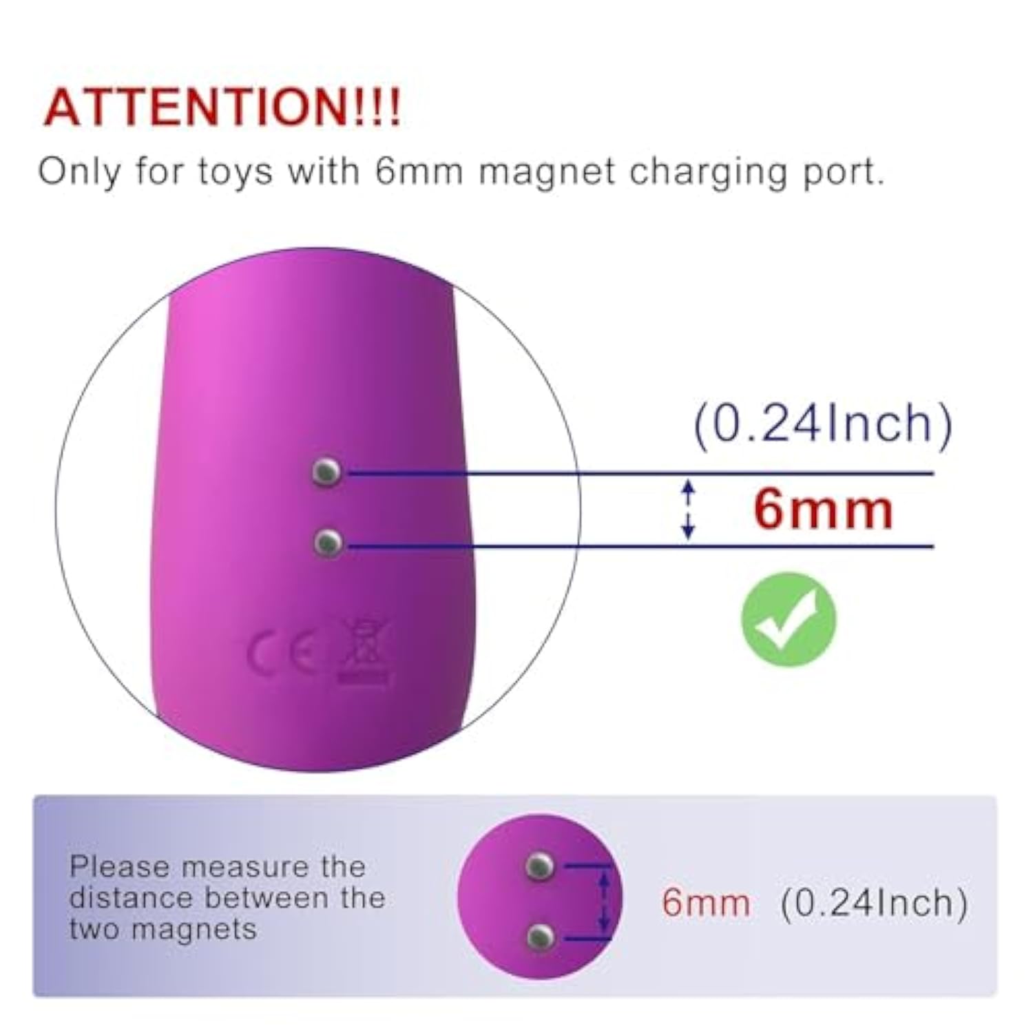 Magnetic USB DC Charger 2.7Ft Cord for Toys Massagers Toothbrushes 6mm