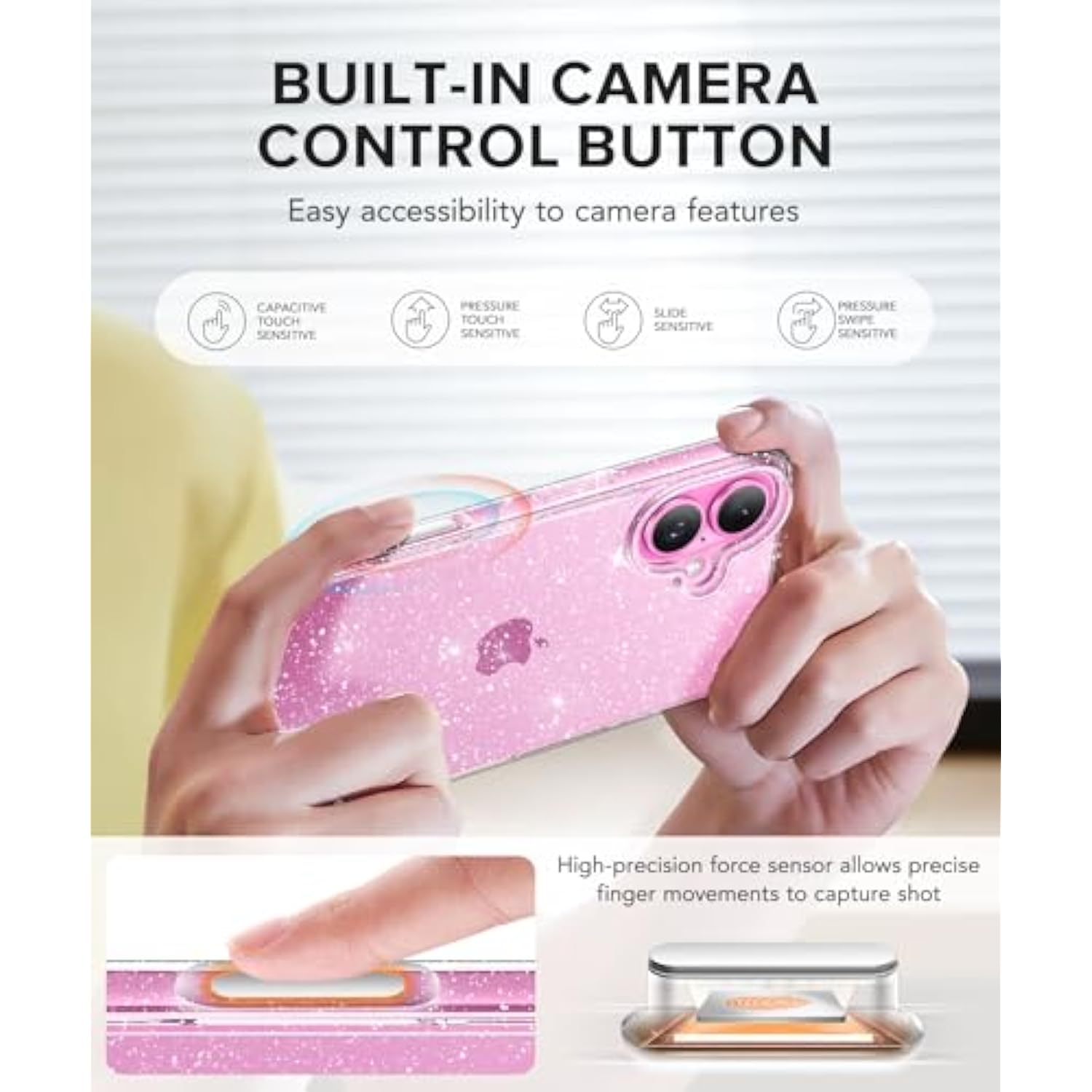 iPhone 16 Case with Glitter, Screen & Camera Protectors, Slim Shockproof Cover 6.1"