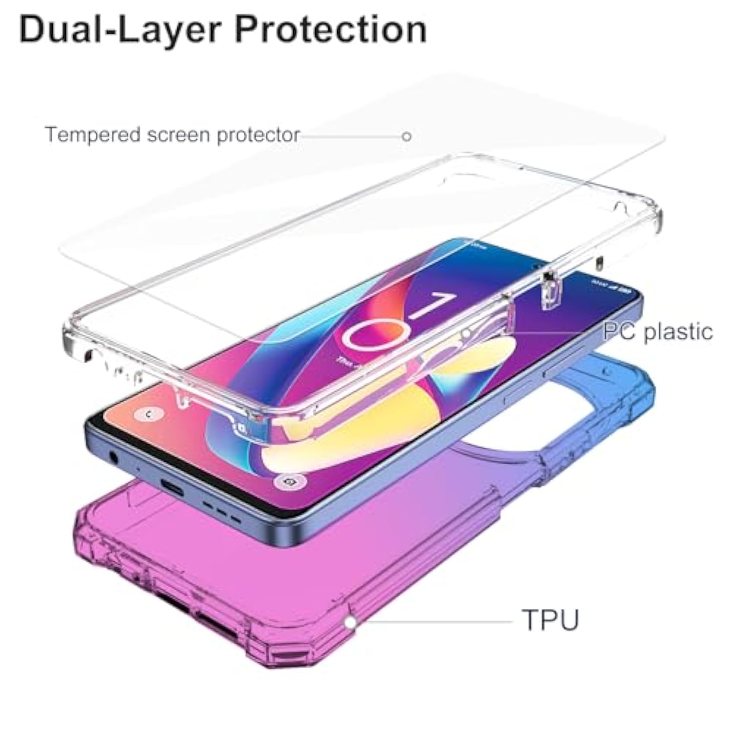 For Tcl 50 Xl 5G Phone Case, Tcl 50Xl Nxtpaper Phone Case With Screen Protector, Shockproof Corners Tpu Bumper, Dual Layer Silicone Cell Phone Cover-Blue Pink