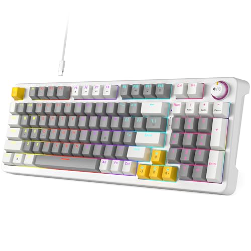 Ak96 Smart Mechanical Keyboard Gaming, 96 Keys Full Size With Led Colorful Backlit, Clicky Creamy Sounding, Usb Wired Computer Keyboard With Volume Knob For Pc, Mac, Windows(Grey)