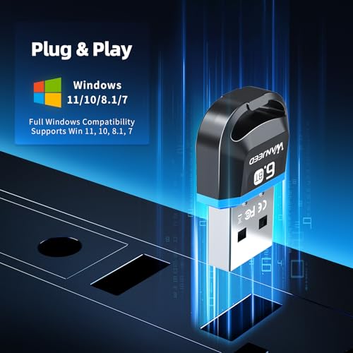 Bluetooth 6.0 Usb Adapter For Pc Desktop Laptop - Pre-Installed Driver, Plug And Play, Windows 11/10/8.1/7 Compatible - Wireless Dongle For Headset, Speaker, Keyboard, Mouse, Printer, Controller