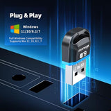 Bluetooth 6.0 Usb Adapter For Pc Desktop Laptop - Pre-Installed Driver, Plug And Play, Windows 11/10/8.1/7 Compatible - Wireless Dongle For Headset, Speaker, Keyboard, Mouse, Printer, Controller