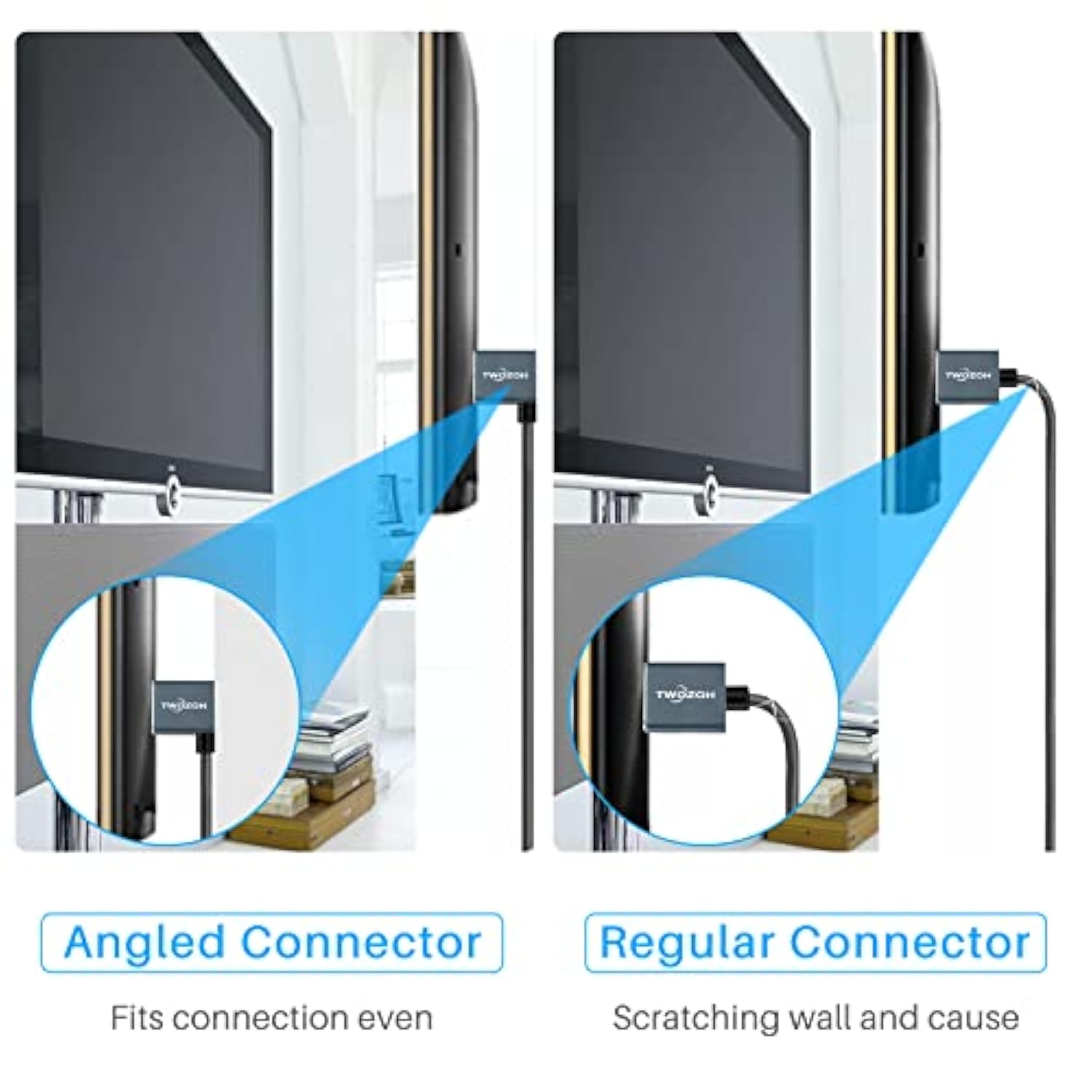 Flexible Hdmi To Hdmi Cable Left Angled 90° 1Ft, Ultra Thin And Slim Hdmi Cord