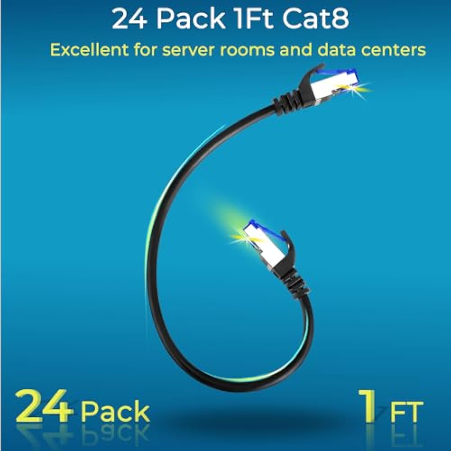 Patch Cables Cat8 1Ft (24 Pack) Slim, Cat 8 Ethernet Patch Cable 40G Support,