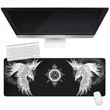 Viking Raven Rune Vegvisir Mouse Mat, 3D Print Tattoo Big Extended Desk Game Keyboard Pad With Non-Slip Base And Stitched Edge For Office & Home,Black,35.4" X 15.7"