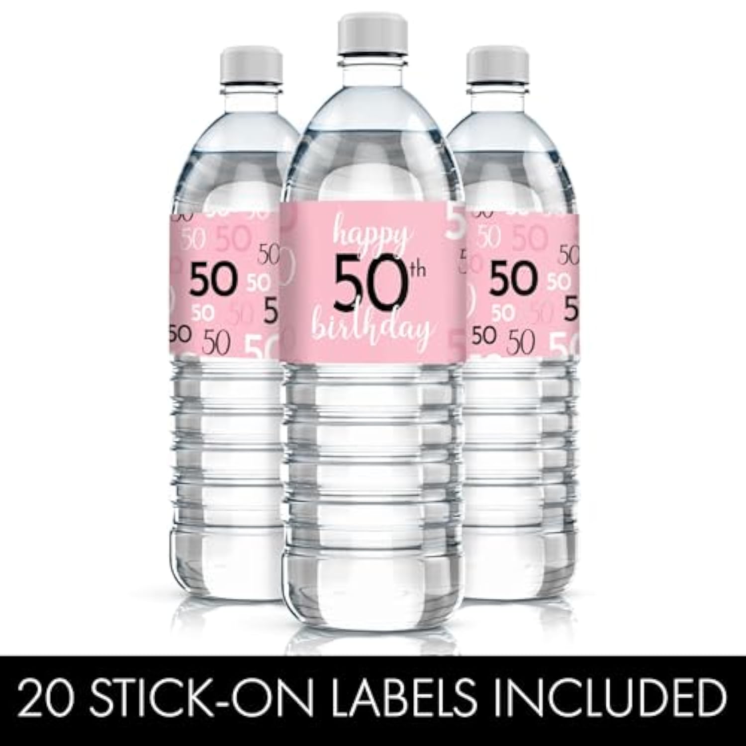 Pink, Black, And White 50Th Birthday Party Water Bottle Labels - 20 Count, 50Th Birthday Party Decorations For Women