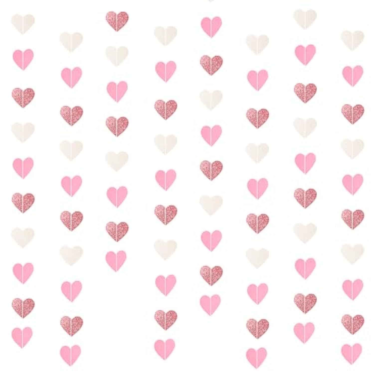 52.4Ft Heart Garland Streamer Pink Hanging Paper Garland Banner For Valentine Bridal Shower Wedding Party Decoration