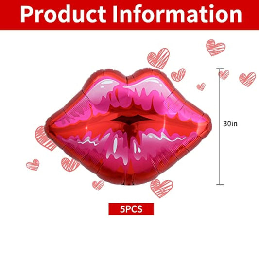 Pack Of 5 Large Pink Huge Red Lips Balloons For Makeup Themed Party Anniversary Decor, Kiss The Miss Goodbye(30 Inch)