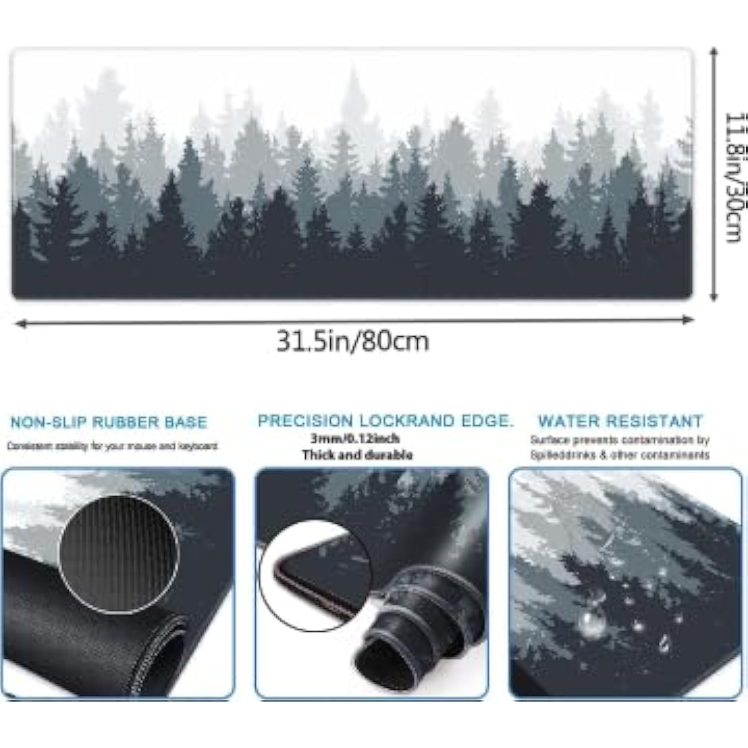 Gaming Mouse Mat Forest Background Pattern Xxl Xl Large Mouse Mat Long Extended Mouse Pad Desk Mat Nonslip Rubber Mice Pads Stitched Edges Thin Pad (31.5 X 11.8 X 0.12 Inches) Tree