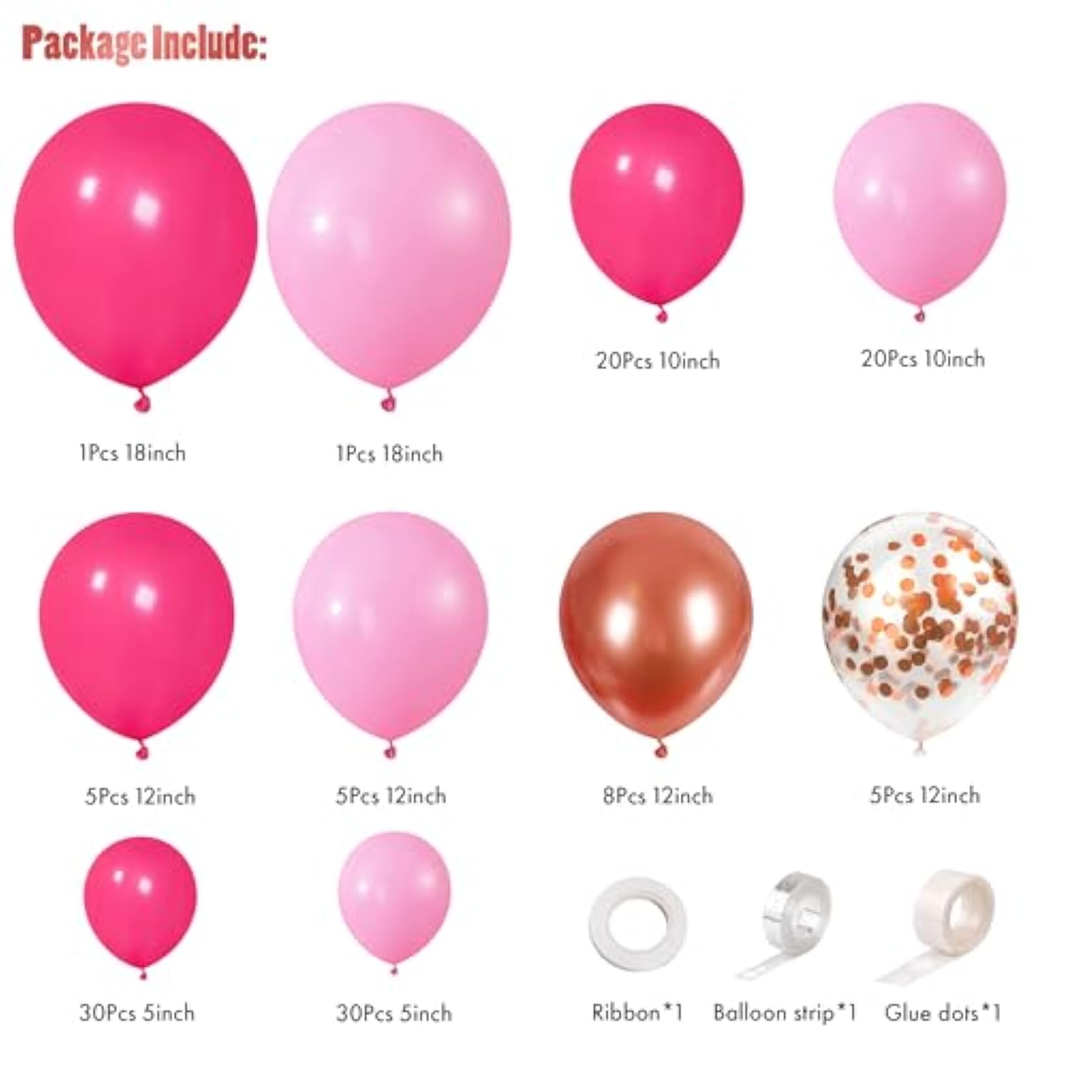 125Pcs Pink Balloon Garland Arch Kit, Hot Pink Metallic Rose Gold Confetti Latex Balloons For Baby Girl Shower Princess Birthday Wedding Valentine'S Party Decorations