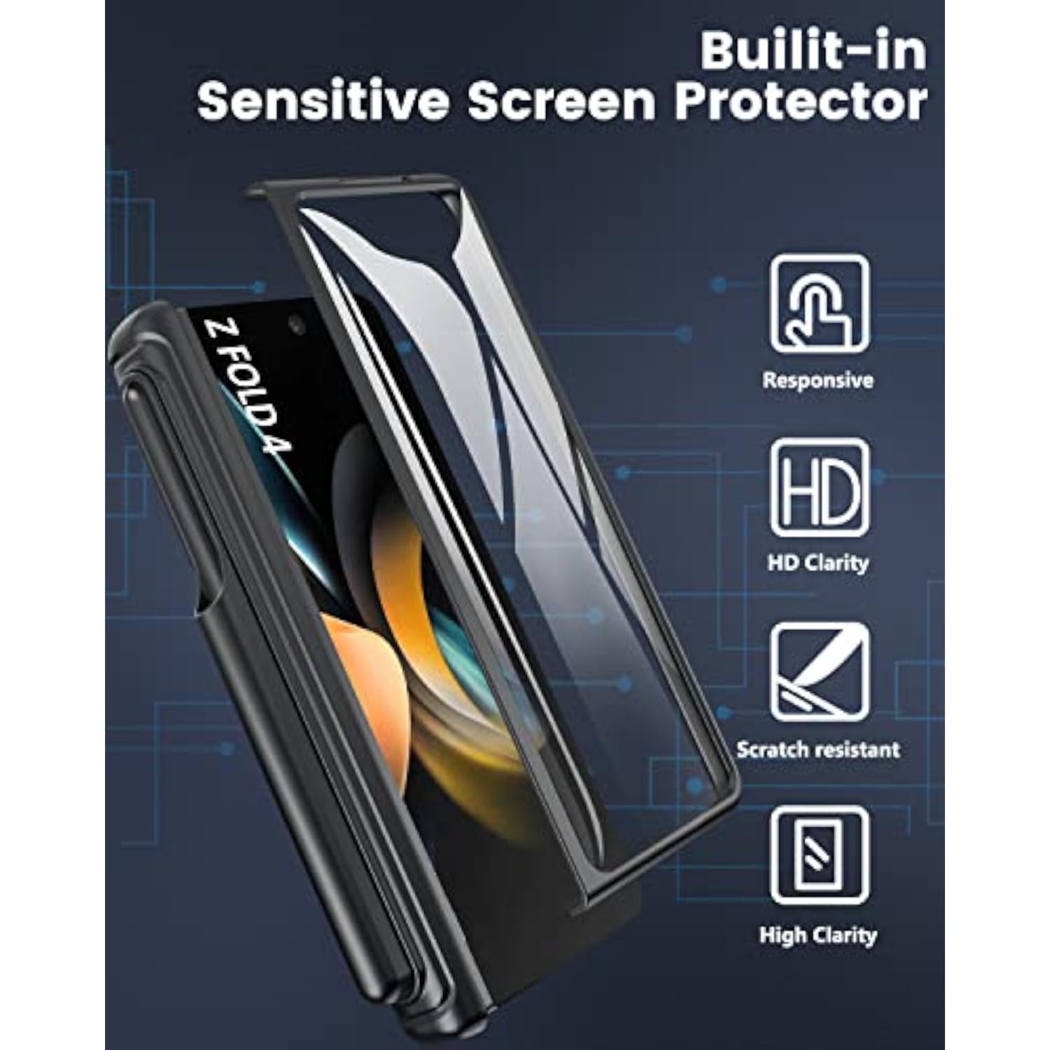 Galaxy Z Fold 4 Case with S Pen Holder & Card Holder & Hinge Protection, Built-in Screen Protector & Slide Camera Cover, Durable Wallet Phone Case for Samsung Z Fold 4 5G 2022 (Black)