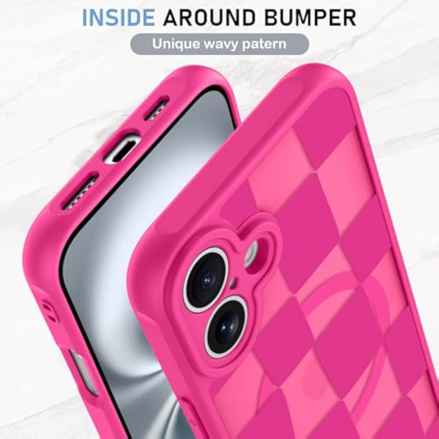 For Iphone 16 Plus Case Checkered Matte Aesthetic Cute Pattern Magnetic [Compatible With Magsafe] Slim Shockproof Full Body Protection For Girls Women -Hot Pink