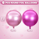 6 Pcs Hot Pink Pink Round Foil Balloons, 22 Inch Giant 4D Metallic Balloons