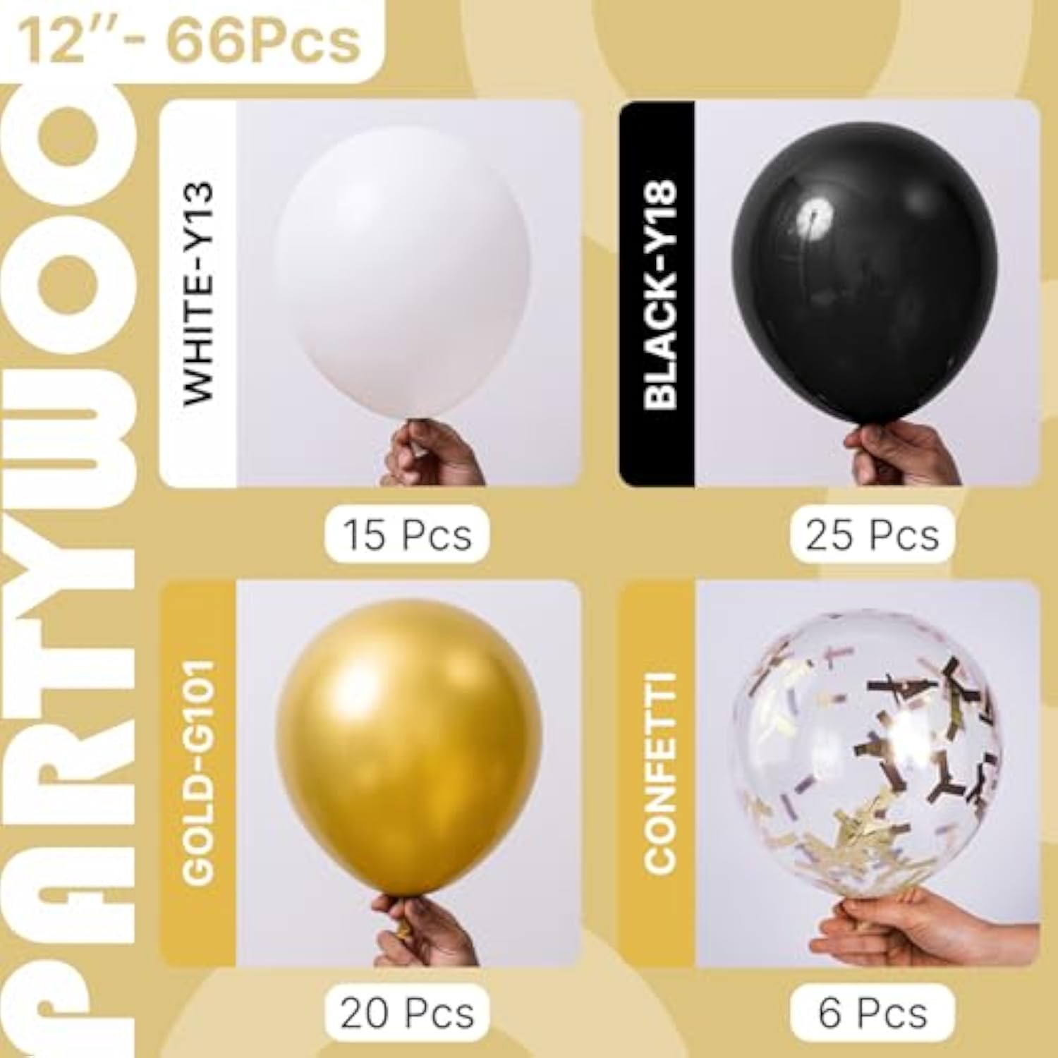66pc Black & Gold Balloon Set Metallic, Confetti & Matte NYE Decor