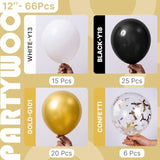66pc Black & Gold Balloon Set Metallic, Confetti & Matte NYE Decor