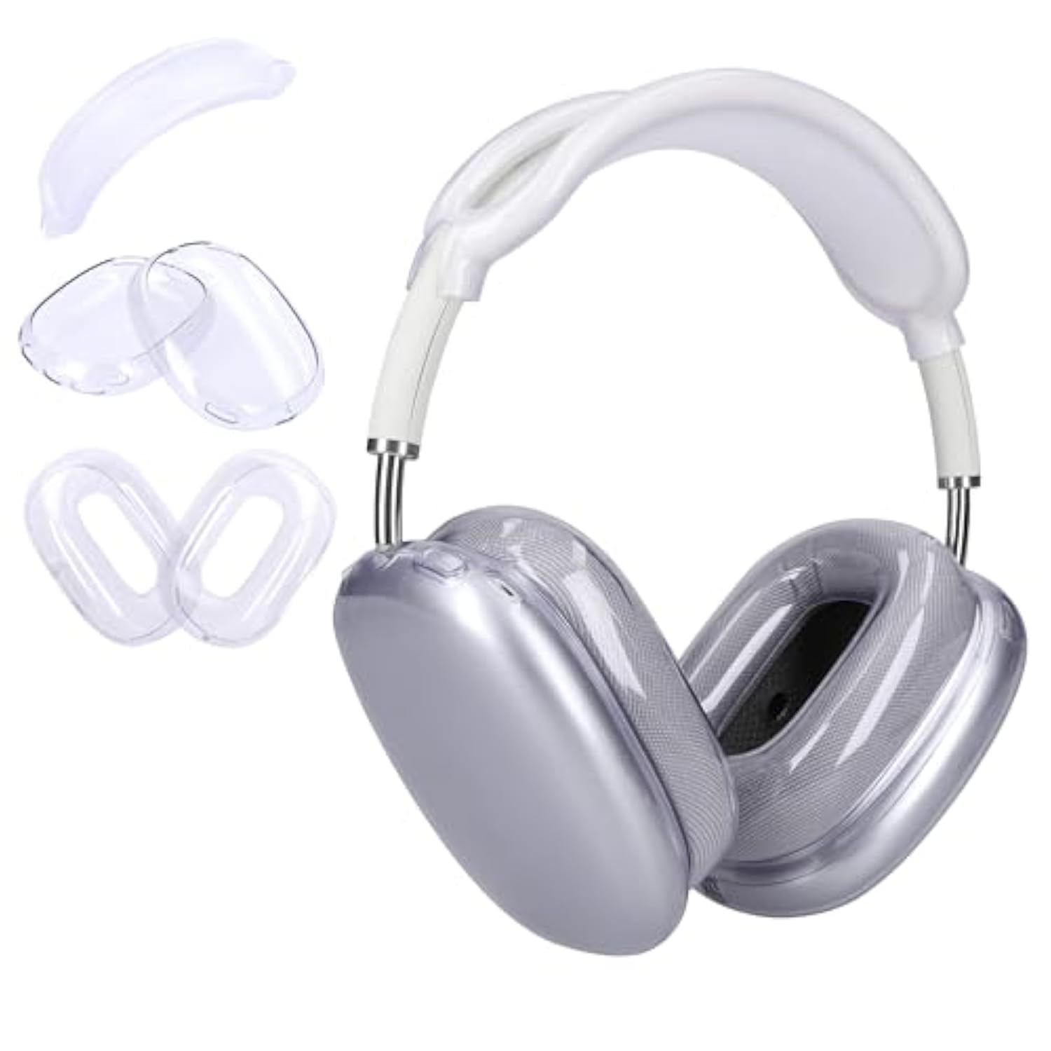 kwmobile 3 in 1 Case for Apple AirPods Max - Clear TPU Cover for Headphones - Anti-Scratch Ear Pad, Ear Cups, Cushion, Headband Protection - Transparent/Lavender