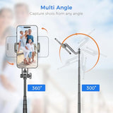 Selfie Stick Travel Tripod For Cell Phone With Remote Control And Phone Holder, Extendable Selfie Stick For Iphone, Iphone Tripod For Video Recording, 50 Inch, Black