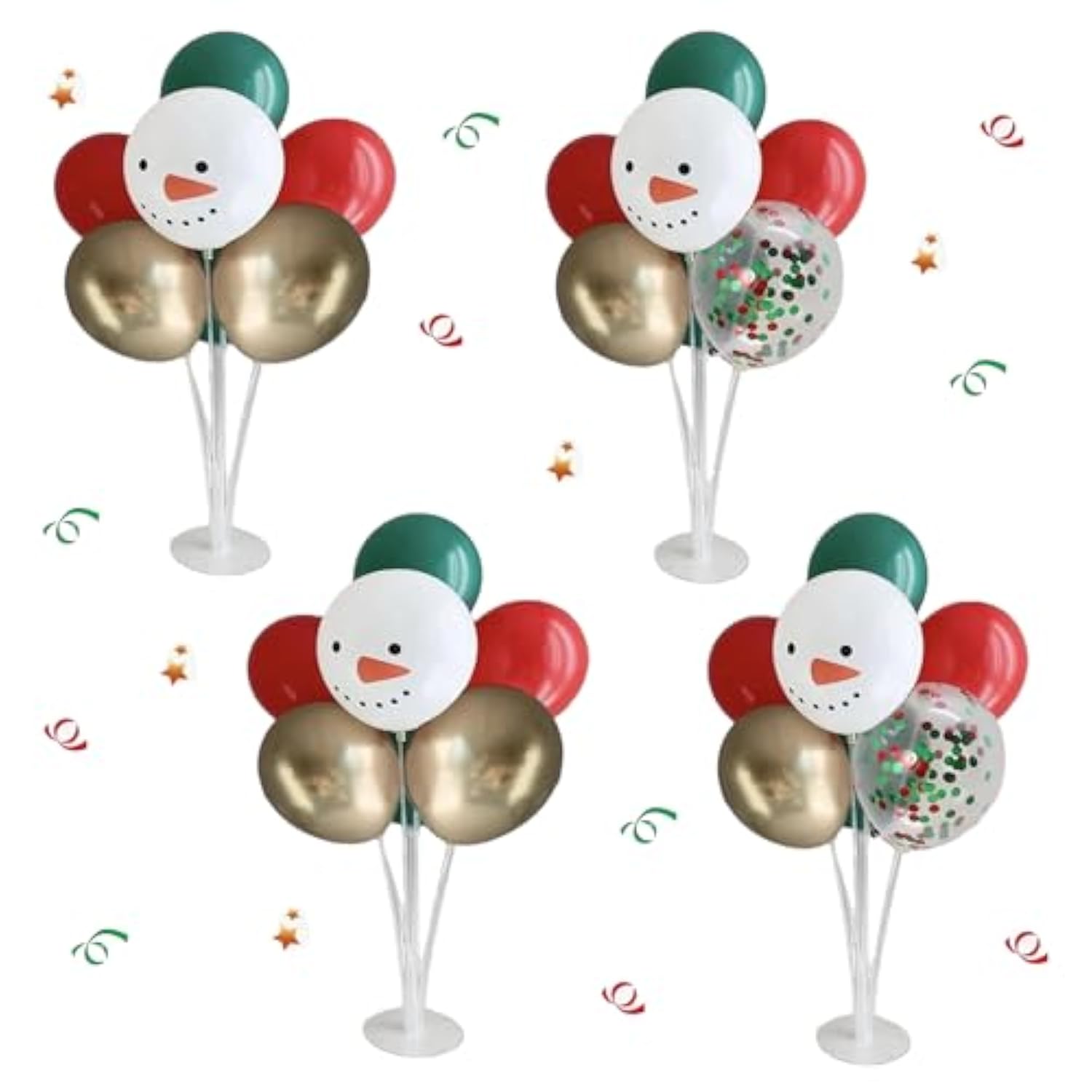 4 Christmas Table Centerpieces Snowman Balloon Stands Red Green Gold Balloons