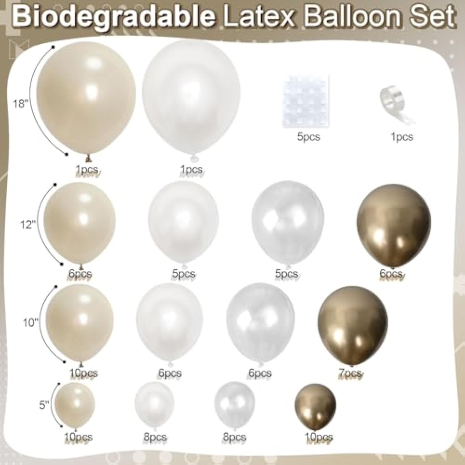 Pearl White Sand Metallic Light Gold Balloons Garland Arch Kit As Engagement Bridal Shower Party Decorations, 18/12/10/5 In Different Size Pearl Cream White Clear Lvory Champagne Balloon For Wedding