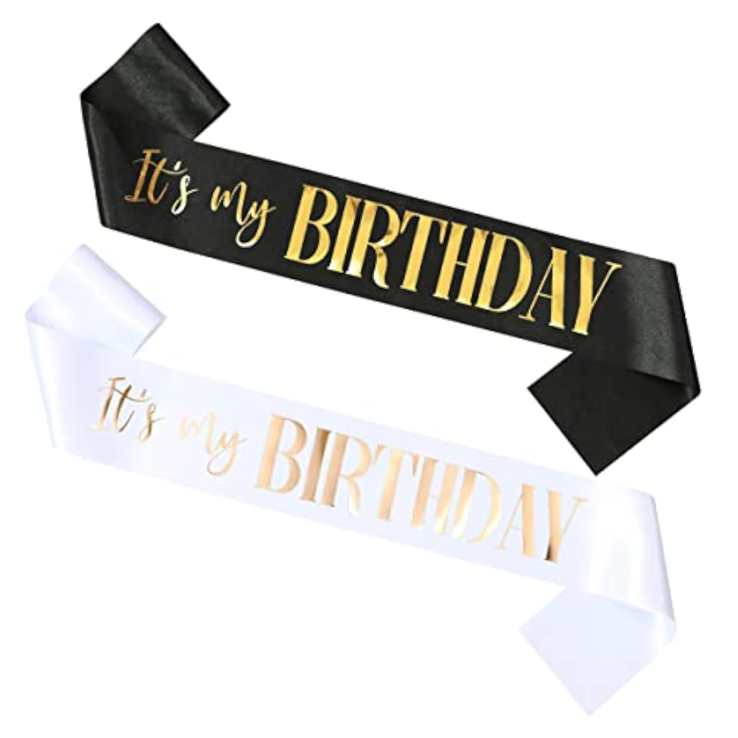 2 Pack It'S My Birthday Sash For Women Men Adult Girls Kids Happy Birthday Decorations Accessories Gifts Black And White Sashes With Gold And Rose Gold Lettering