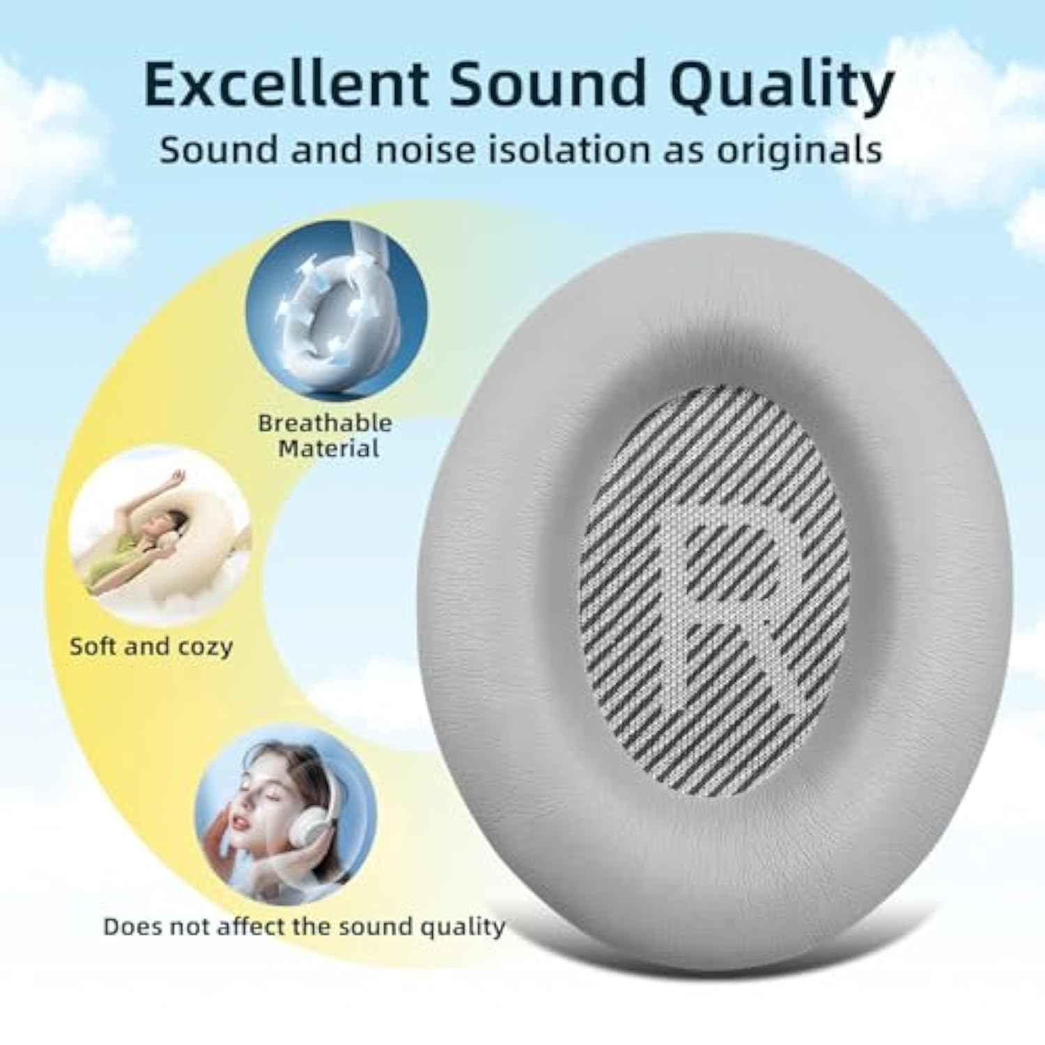 For Bose Headphones Protein Leather Ear Cushions, Bose Quietcomfort 15 Qc15 Qc25 Qc2 Qc35/Ae2 Ae2I Ae2W Replacement Ear Cushions W/Soundtrue & Soundlink Series (Grey)