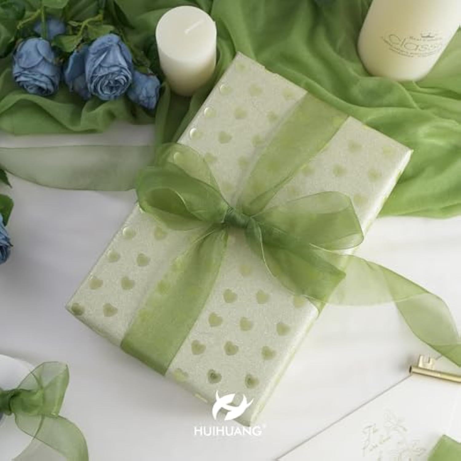 2 Rolls Shimmer Sheer Organza Ribbon 1-1/2 Inch Sage Green Chiffon Fab