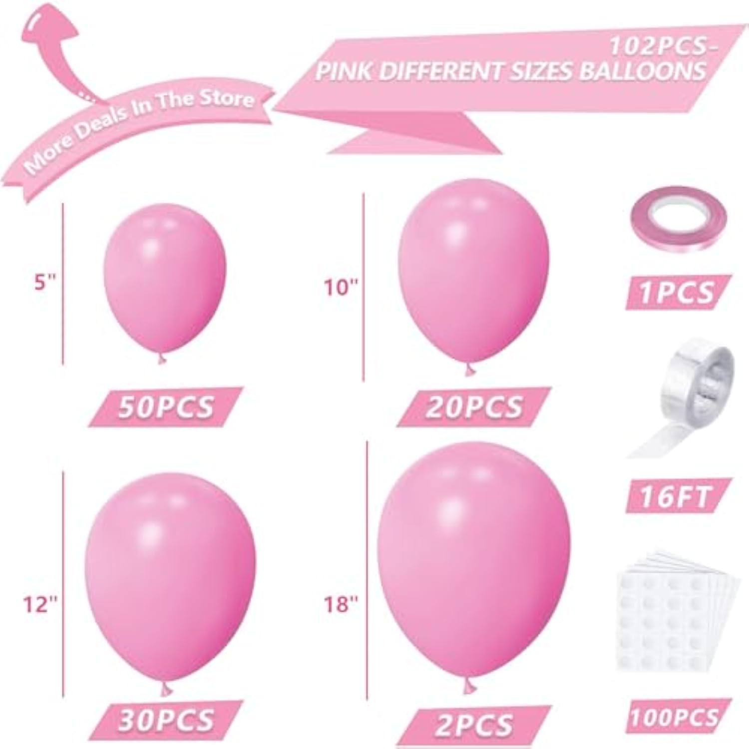 Pink Latex Balloon Arch Garland Kit, 102Pcs 18In 12In 10In 5In For Baby Shower Wedding Birthday Princess Pink Theme Anniversary Celebration Decoration