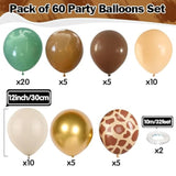 60pcs Jungle Safari Balloon Kit – Green, Brown, Gold, Cream for Baby Shower & Birthday Decor