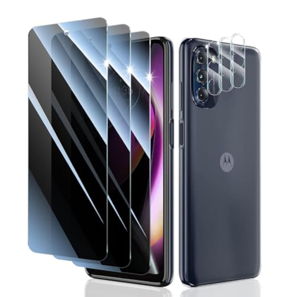 Privacy Screen Protector And Camera Lens Protector For Motorola Moto G 5G 2022, Double Shatterproof Anti-Spy Tempered Glass Film, Private Protection, [Anti-Scratch][9H Hardness], 3-Pack Each