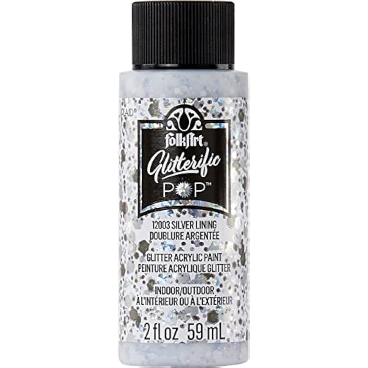 FolkArt Glitterific Pop Acrylic Craft Paint, Silver Lining 2 fl oz Premium Glitter Finish Paint, Perfect for Easy to Apply DIY Arts and Crafts, 12003