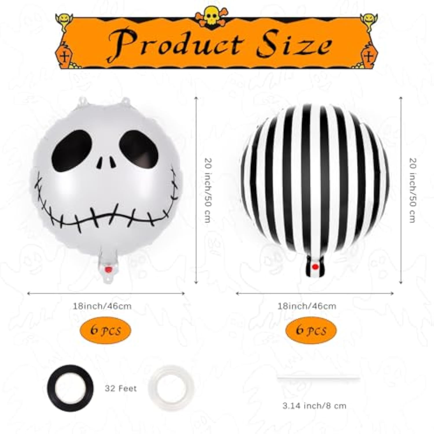 12 Pack Black White Skeleton Skull Foil Balloons Halloween Party Decorations