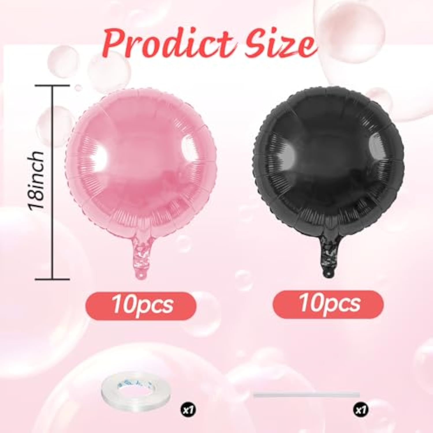 20Pcs Black Pink Round Shaped Balloons, 18 Inch Round Foil Balloon, Light Pink Black Round Aluminum Giant Helium Balloon For Birthday Party Wedding Baby Shower Bachelorette Anniversary Decoration