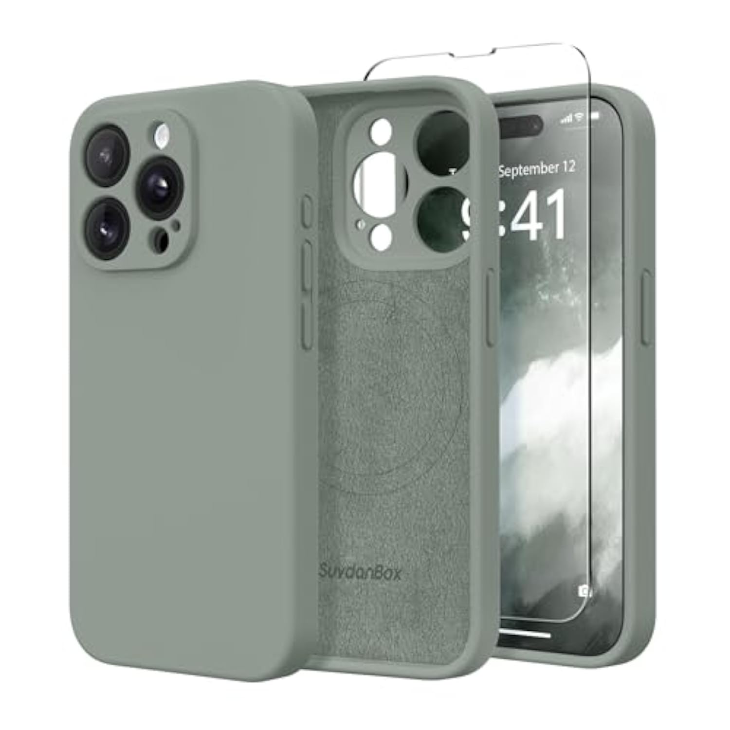 Magnetic For Iphone 12 Pro Max Case, Compatible With Magsafe, [Full Camera Protection][Screen Protector] Silicone Shockproof Protective Phone Case For Iphone 12 Pro Max 6.7", Calke Green
