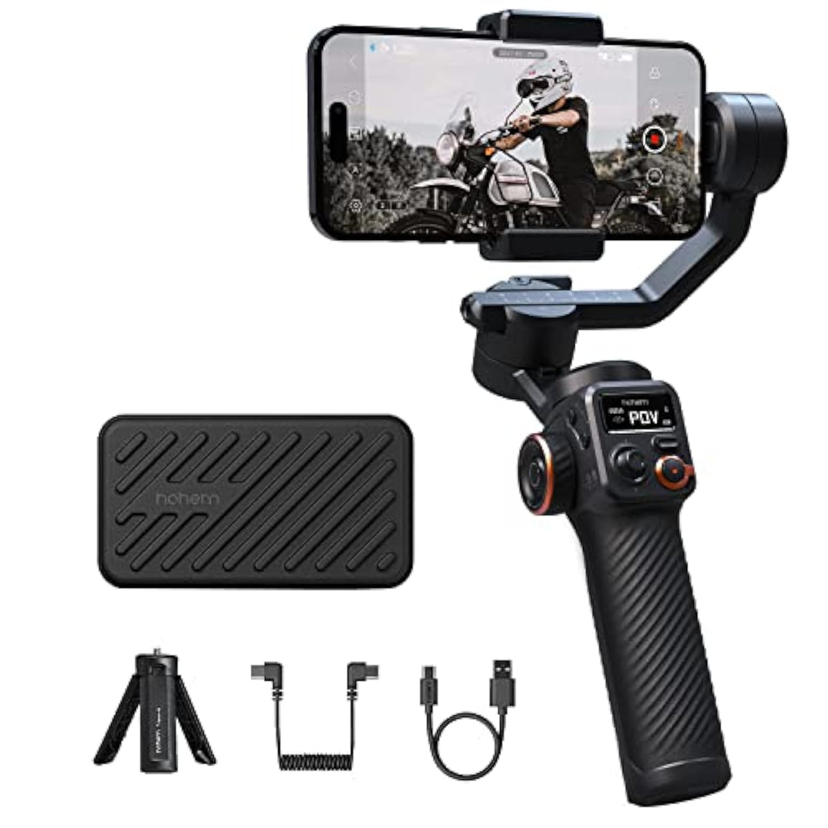 Hohem iSteady M6 Gimbal Stabilizer for Smartphone, 3-Axis Cell Phone Stabilizer Built-in OLED Display 400g Payload Reverse Charging Android and iPhone Gimbal with Inception Motion Timelapse