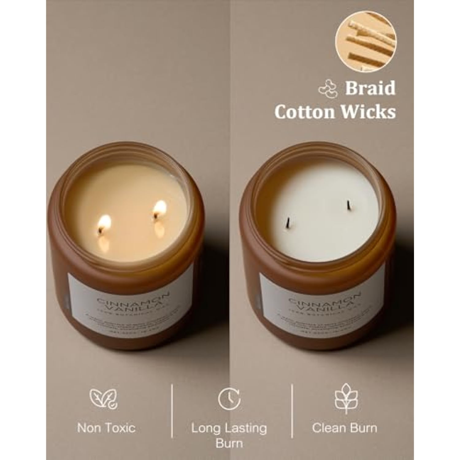 Cinnamon Vanilla Fall Scented Candles For Home, Natural Soy Wax 19.4Oz 110 Hours Large Long Lasting Strong Scented Classic Christmas Holiday 2 Wicks Candle Gift Home Decor